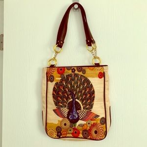 Boho peacock Indian shoulder bag purse vegan strap